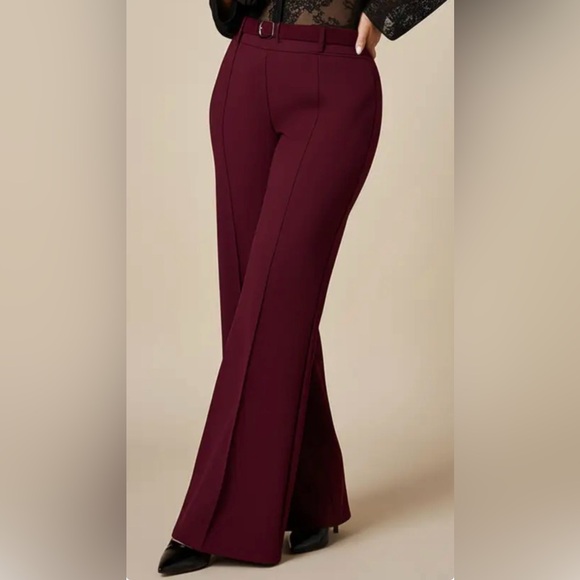 Wide-Leg Maroon Women's Dress Pants - Picture 2 of 3